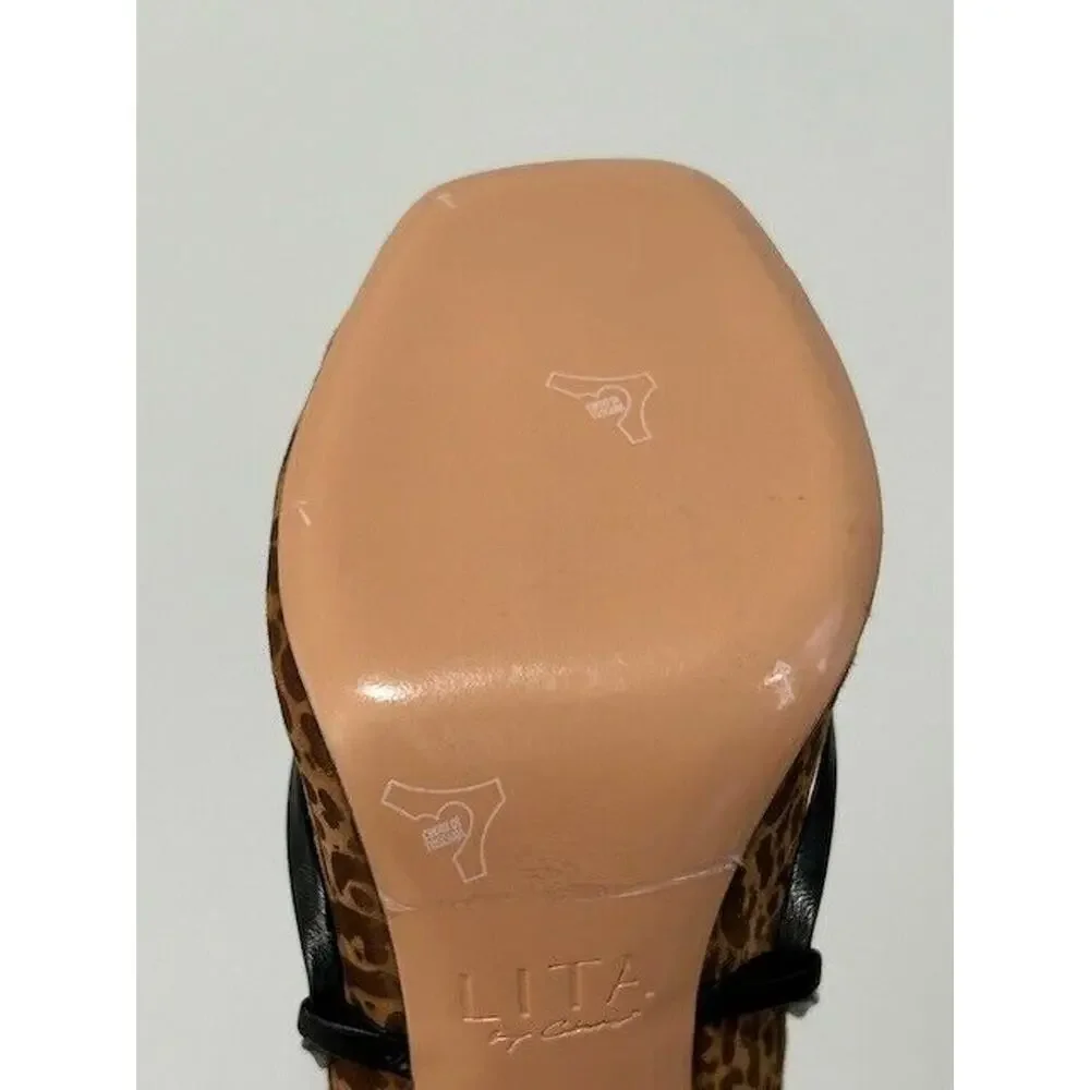 LITA By Ciara Strappy Sandals Stiletto Heels Leopard Print Leather 41/10.5‎ NIB